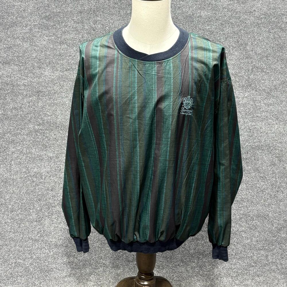 Tippecanoe Country Club Jacket Mens Large Green Stripe Golf Pullover Windbreaker